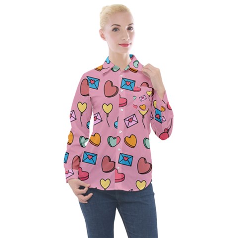 Candy Pattern Women s Long Sleeve Pocket Shirt by Sobalvarro