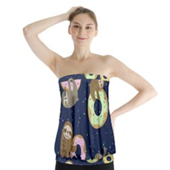 Cute Sloth With Sweet Doughnuts Strapless Top by Sobalvarro