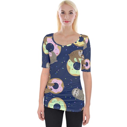 Cute Sloth With Sweet Doughnuts Wide Neckline Tee by Sobalvarro