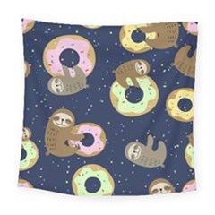 Cute Sloth With Sweet Doughnuts Square Tapestry (large) by Sobalvarro