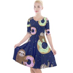 Cute Sloth With Sweet Doughnuts Quarter Sleeve A-line Dress by Sobalvarro
