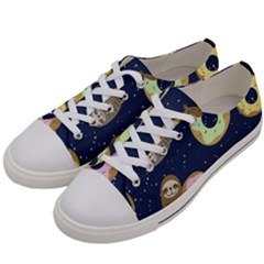 Cute Sloth With Sweet Doughnuts Women s Low Top Canvas Sneakers