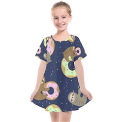 Cute Sloth With Sweet Doughnuts Kids  Smock Dress by Sobalvarro