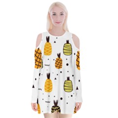 Pineapples Velvet Long Sleeve Shoulder Cutout Dress by Sobalvarro