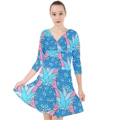 Pineapples Quarter Sleeve Front Wrap Dress by Sobalvarro