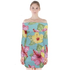 Hibiscus Long Sleeve Off Shoulder Dress by Sobalvarro