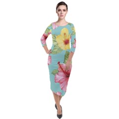 Hibiscus Quarter Sleeve Midi Velour Bodycon Dress by Sobalvarro