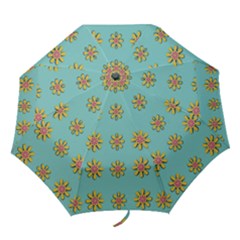 Fantasy Fauna Floral In Sweet Green Folding Umbrellas by pepitasart