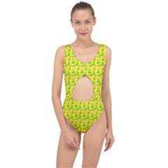 Carnation Pattern Yellow Center Cut Out Swimsuit by snowwhitegirl