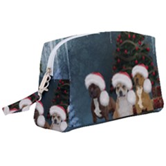 Christmas, Cute Dogs With Christmas Hat Wristlet Pouch Bag (large) by FantasyWorld7
