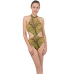 Leaves Design Pattern Nature Halter Side Cut Swimsuit