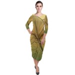Leaves Design Pattern Nature Quarter Sleeve Midi Velour Bodycon Dress