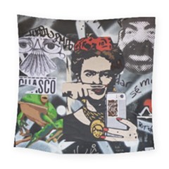Frida Kahlo Brick Wall Graffiti Urban Art With Grunge Eye And Frog  Square Tapestry (large) by snek