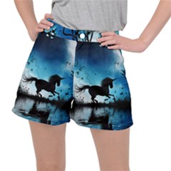 Wonderful Unicorn Silhouette In The Night Ripstop Shorts by FantasyWorld7