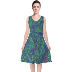Essence Of A Peacock V-neck Midi Sleeveless Dress  by bloomingvinedesign