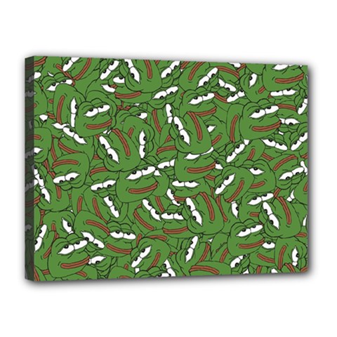 Pepe The Frog Face Pattern Green Kekistan Meme Canvas 16  X 12  (stretched) by snek