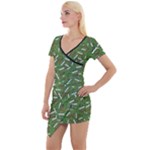 Pepe the Frog Face pattern Green Kekistan meme Short Sleeve Asymmetric Mini Dress