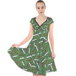 Pepe the Frog Face pattern Green Kekistan meme Cap Sleeve Front Wrap Midi Dress
