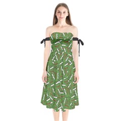 Pepe The Frog Face Pattern Green Kekistan Meme Shoulder Tie Bardot Midi Dress by snek