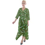 Pepe the Frog Face pattern Green Kekistan meme Quarter Sleeve Wrap Front Maxi Dress