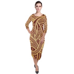 Fine Pattern Quarter Sleeve Midi Velour Bodycon Dress by Sobalvarro