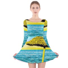 Pop Art Beach Umbrella  Long Sleeve Velvet Skater Dress by essentialimage
