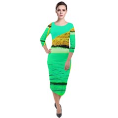 Pop Art Beach Umbrella  Quarter Sleeve Midi Velour Bodycon Dress by essentialimage