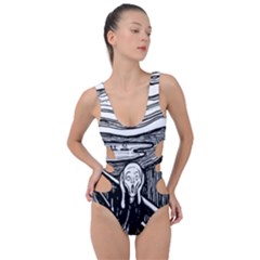 The Scream Edvard Munch 1893 Original Lithography Black And White Engraving Side Cut Out Swimsuit by snek