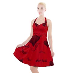 Wonderful Pattern Of Hearts Halter Party Swing Dress  by FantasyWorld7