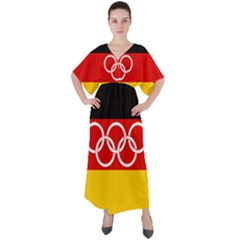 Olympic Flag Of Germany, 1960-1968 V-neck Boho Style Maxi Dress by abbeyz71