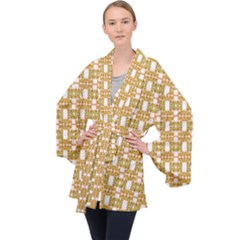 Yellow  White  Abstract Pattern Long Sleeve Velvet Kimono  by BrightVibesDesign