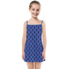 Blue Black Abstract Pattern Kids  Summer Sun Dress by BrightVibesDesign