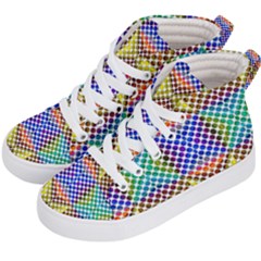 Colorful Circle Abstract White Brown Blue Yellow Kids  Hi-top Skate Sneakers by BrightVibesDesign