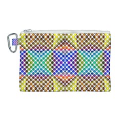 Colorful Circle Abstract White Brown Blue Yellow Canvas Cosmetic Bag (large) by BrightVibesDesign
