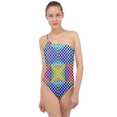 Colorful Circle Abstract White  Blue Yellow Red Classic One Shoulder Swimsuit by BrightVibesDesign