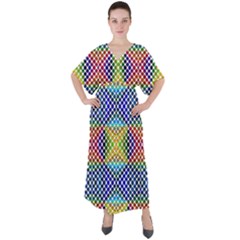 Colorful Circle Abstract White  Blue Yellow Red V-neck Boho Style Maxi Dress by BrightVibesDesign