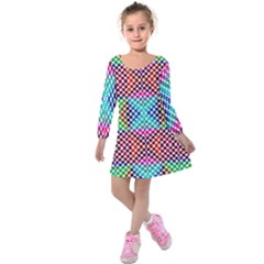 Colorful Circle Abstract White  Red Pink Green Kids  Long Sleeve Velvet Dress by BrightVibesDesign