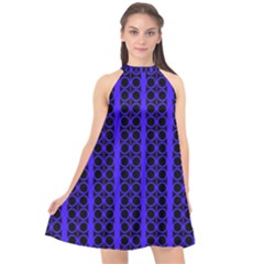 Circles Lines Black Blue Halter Neckline Chiffon Dress  by BrightVibesDesign