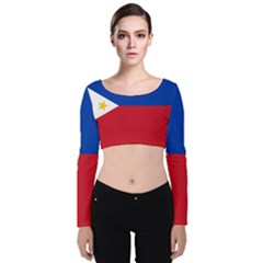 Philippines Flag Filipino Flag Velvet Long Sleeve Crop Top by FlagGallery