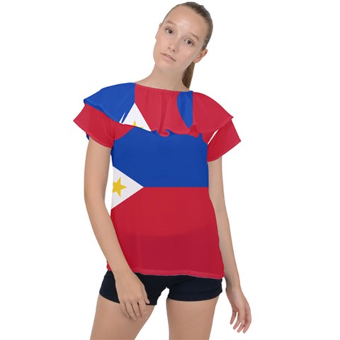 Philippines Flag Filipino Flag Ruffle Collar Chiffon Blouse by FlagGallery