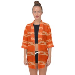 Pattern Orange Open Front Chiffon Kimono by HermanTelo