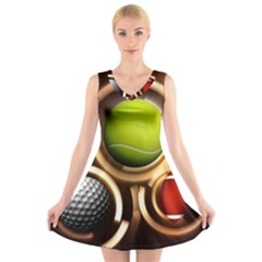 Sport Ball Tennis Golf Football V-neck Sleeveless Dress by HermanTelo