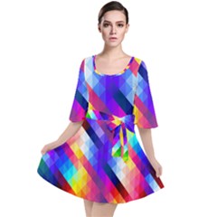 Abstract Blue Background Colorful Pattern Velour Kimono Dress