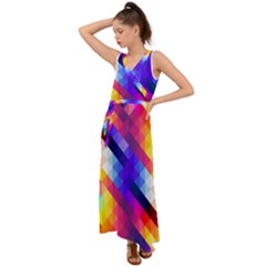 Abstract Blue Background Colorful Pattern V-neck Chiffon Maxi Dress by HermanTelo