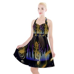 Background Level Clef Note Music Halter Party Swing Dress 