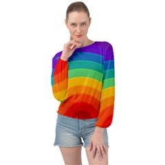 Rainbow Background Colorful Banded Bottom Chiffon Top by HermanTelo