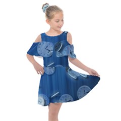 Time Clock Watch Hours Kids  Shoulder Cutout Chiffon Dress