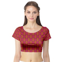 Pattern Red Background Structure Short Sleeve Crop Top