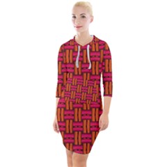 Pattern Red Background Structure Quarter Sleeve Hood Bodycon Dress