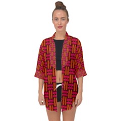 Pattern Red Background Structure Open Front Chiffon Kimono by HermanTelo